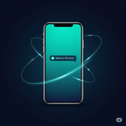 Modern smartphone with welcoming message interface